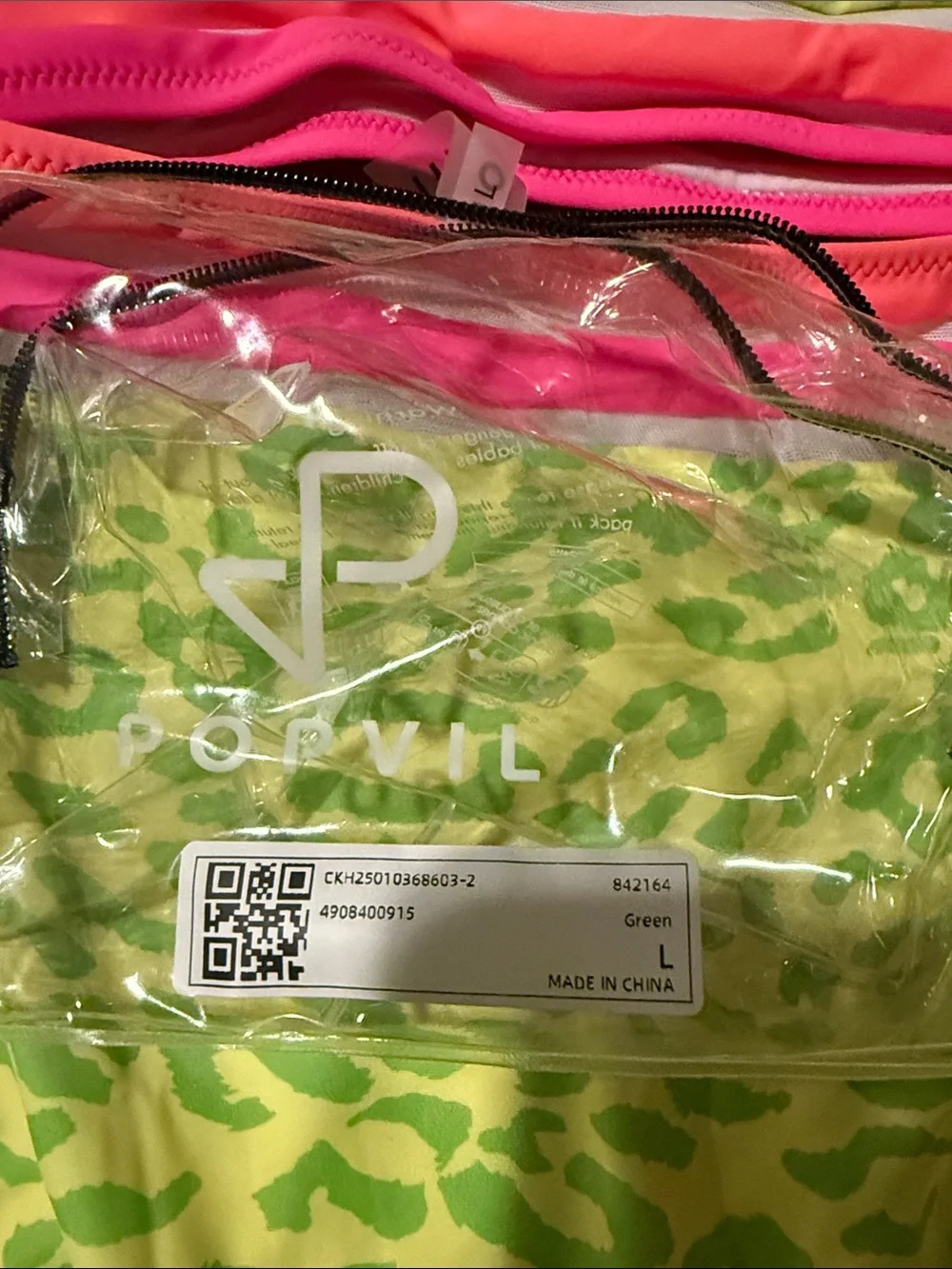 Neon Lime Animal-Print Bikini with Pink Stripe Accents - Picture 4 of 5